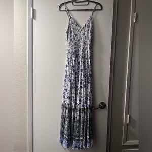 Blue Floral Maxi Dress - White & Blue